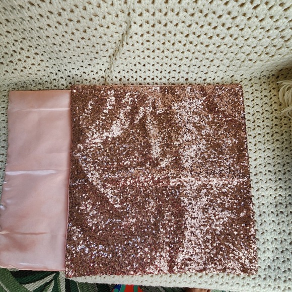 Sequin Throw Pillow Cover Shiny Sparkling Satin Back Rose Gold Pillow - Picture 6 of 7